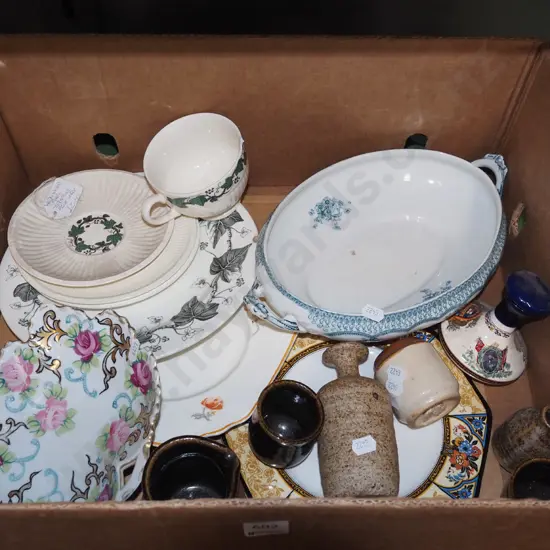 box; plates, ashets, creamer etc