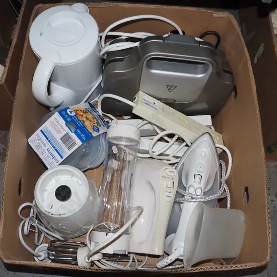 box; sandwich press, electric kettle, blender etc