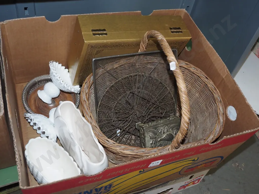 box; cane basket, vases, jewellery box etc Image 1++