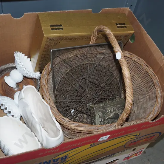 box; cane basket, vases, jewellery box etc
