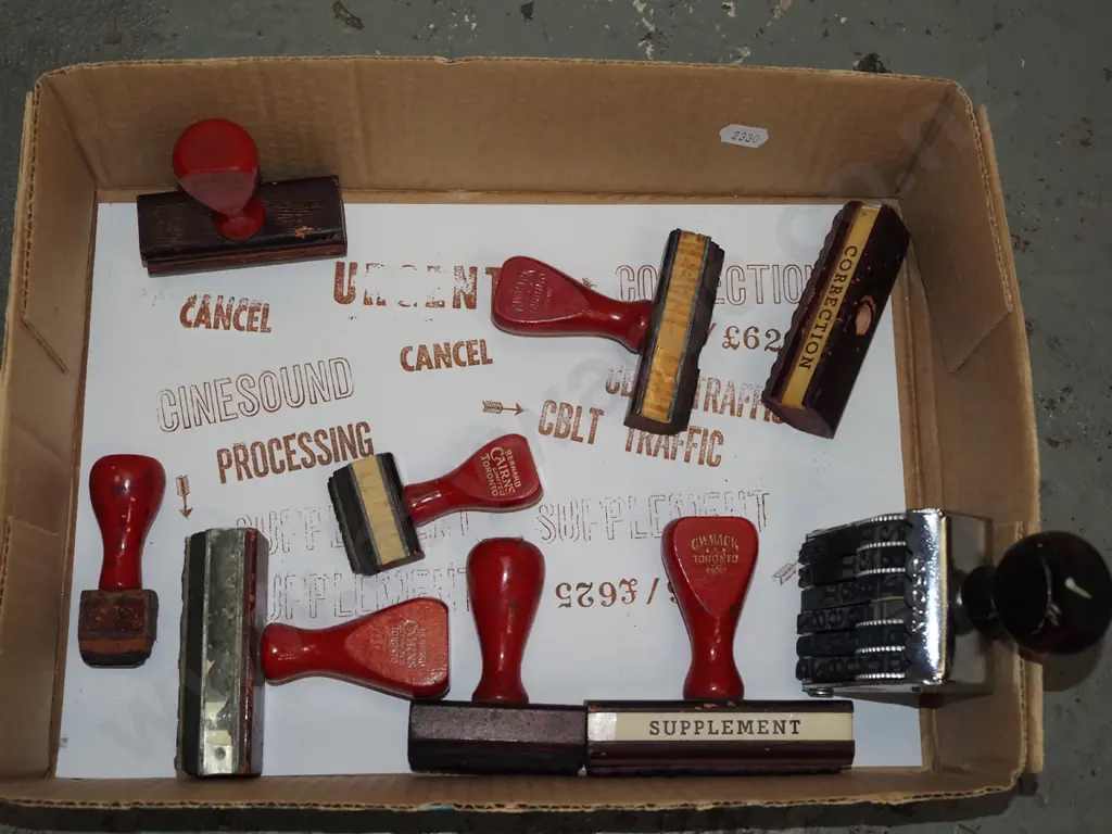 box; office rubber stamps ex CBC Toronto Image 1++