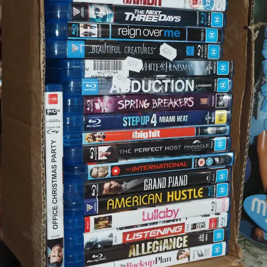 box of blue ray DVDs
