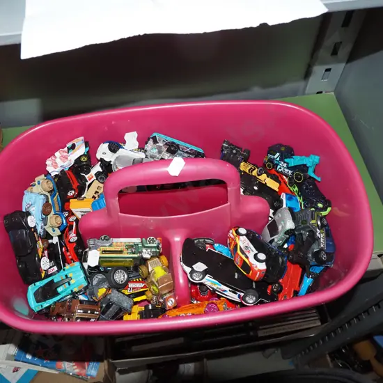 plastic basket, model vehicles