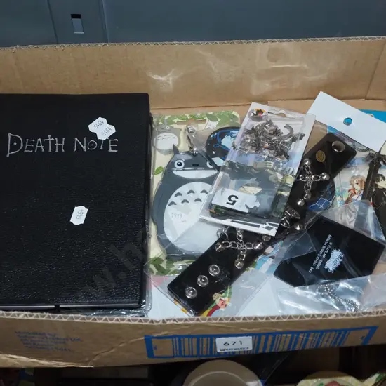 box; Death Note notebooks, anime key rings etc