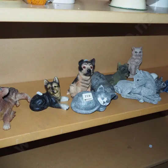 shelf; composite and ceramic animal figurines