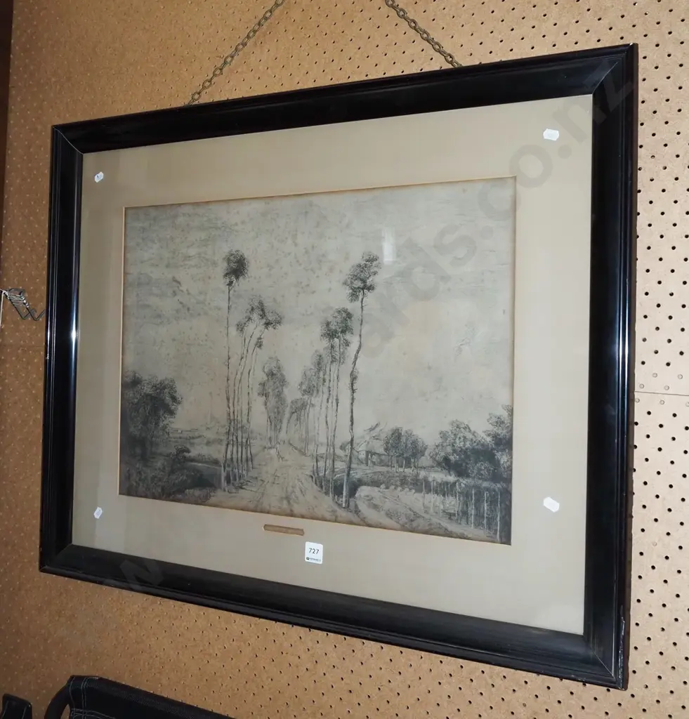 large framed etching - country lane - foxing Image 1++