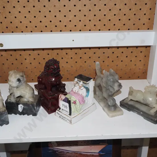 carved soap stone foo dogs, dragon etc