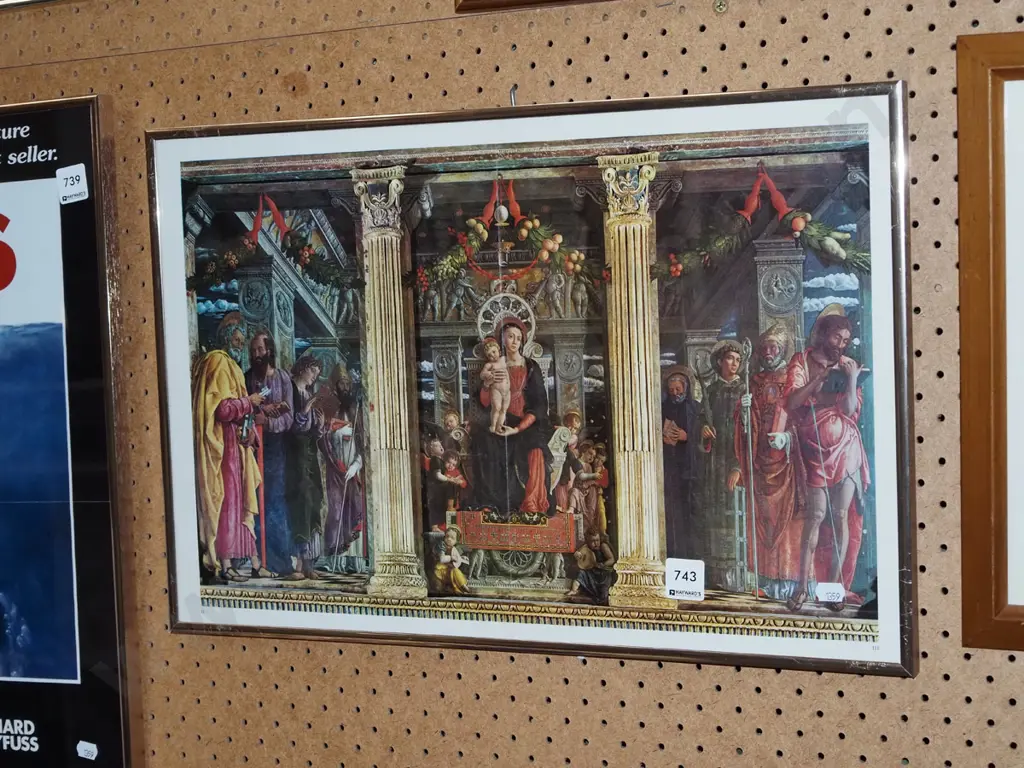 framed medieval religious print - creases Image 1++