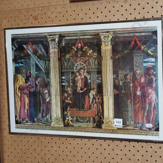 framed medieval religious print - creases