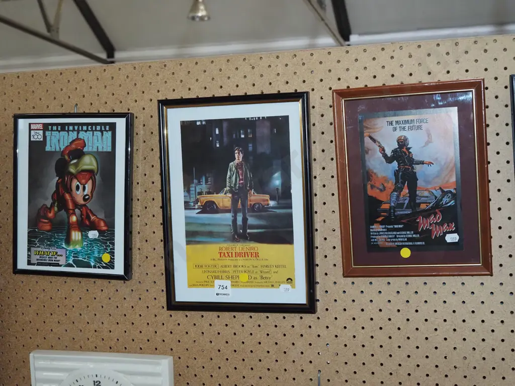 3x framed movie poster prints - Ironman, Taxi Driver, Mad Amx - yellow dots Image 1++