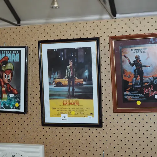 3x framed movie poster prints - Ironman, Taxi Driver, Mad MAx - yellow dots