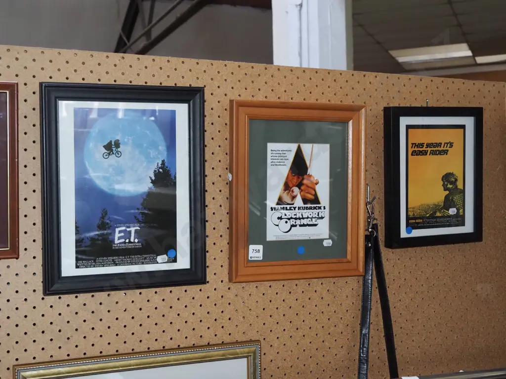 3x framed movie poster prints - ET, Clockwork Orange, Easy Rider - blue dots Image 1++