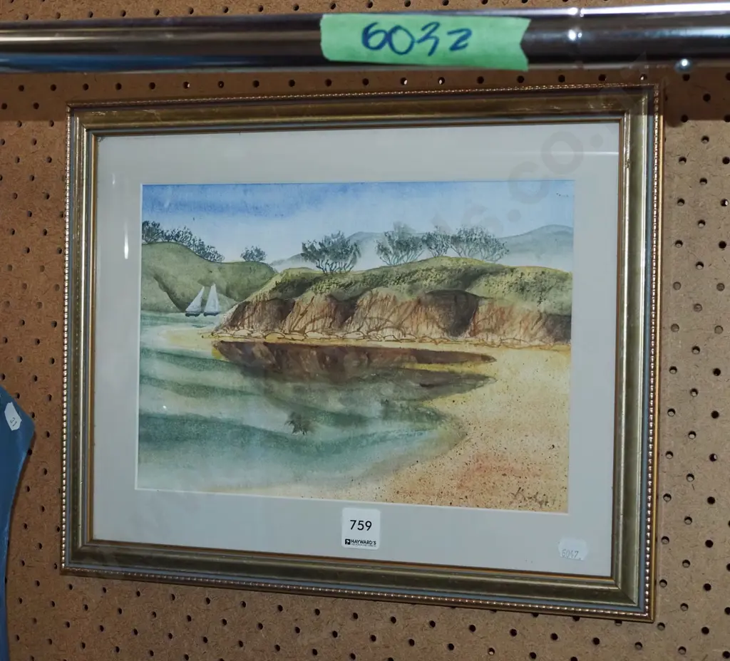 framed watercolour - coastal scene Image 1++