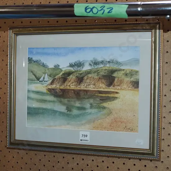 framed watercolour - coastal scene