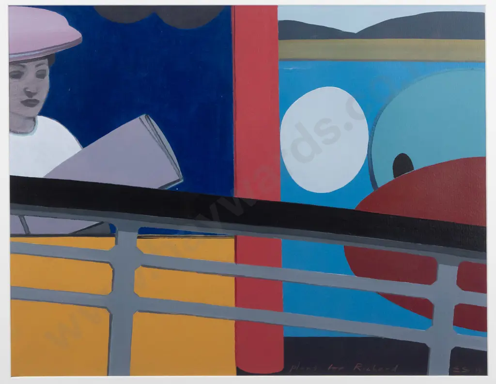 Eion Stevens 2013 - framed acrylic on paper "plans for Richard" H805 W940 Image 1++