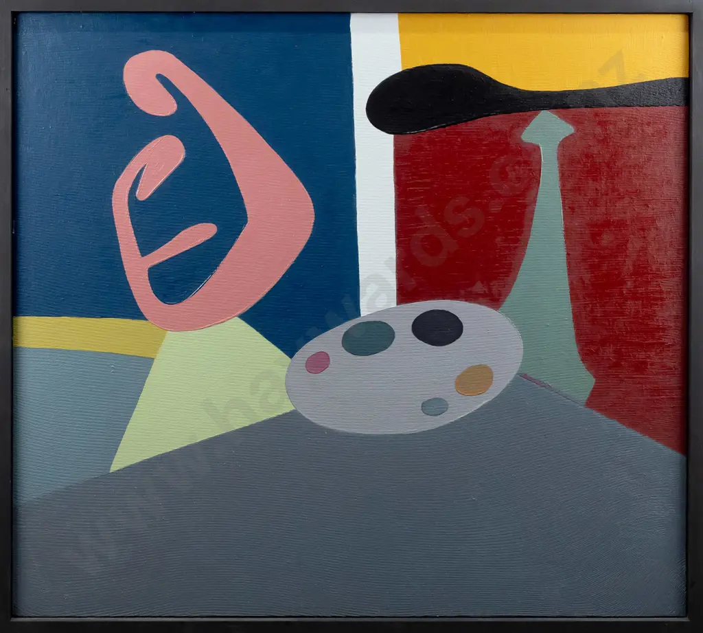 Eion Stevens 1999 - framed oil on fabric on board "Lazy Susan" H755 W838 Image 1++
