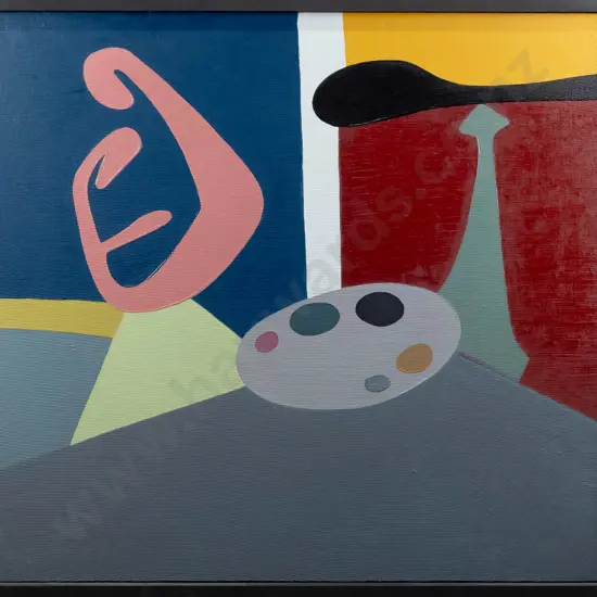 Eion Stevens 1999 - framed oil on fabric on board "Lazy Susan" H755 W838