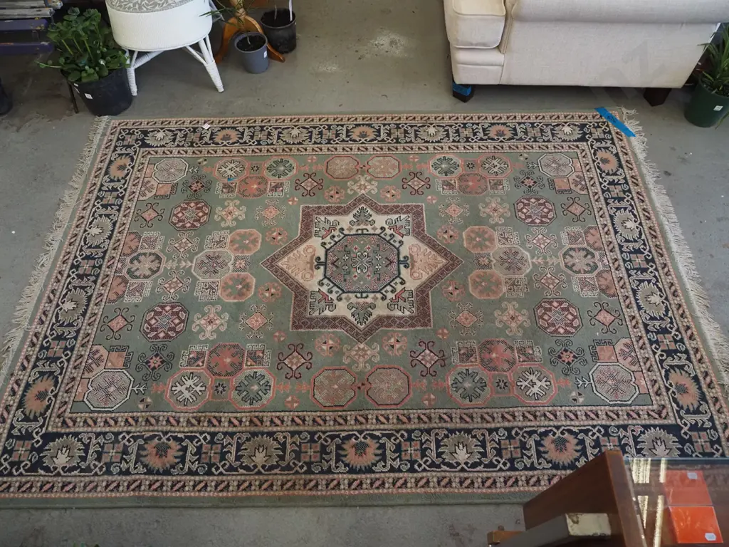 large green, red, blue patterned acrylic floor mat L2260 W1600 Image 1++