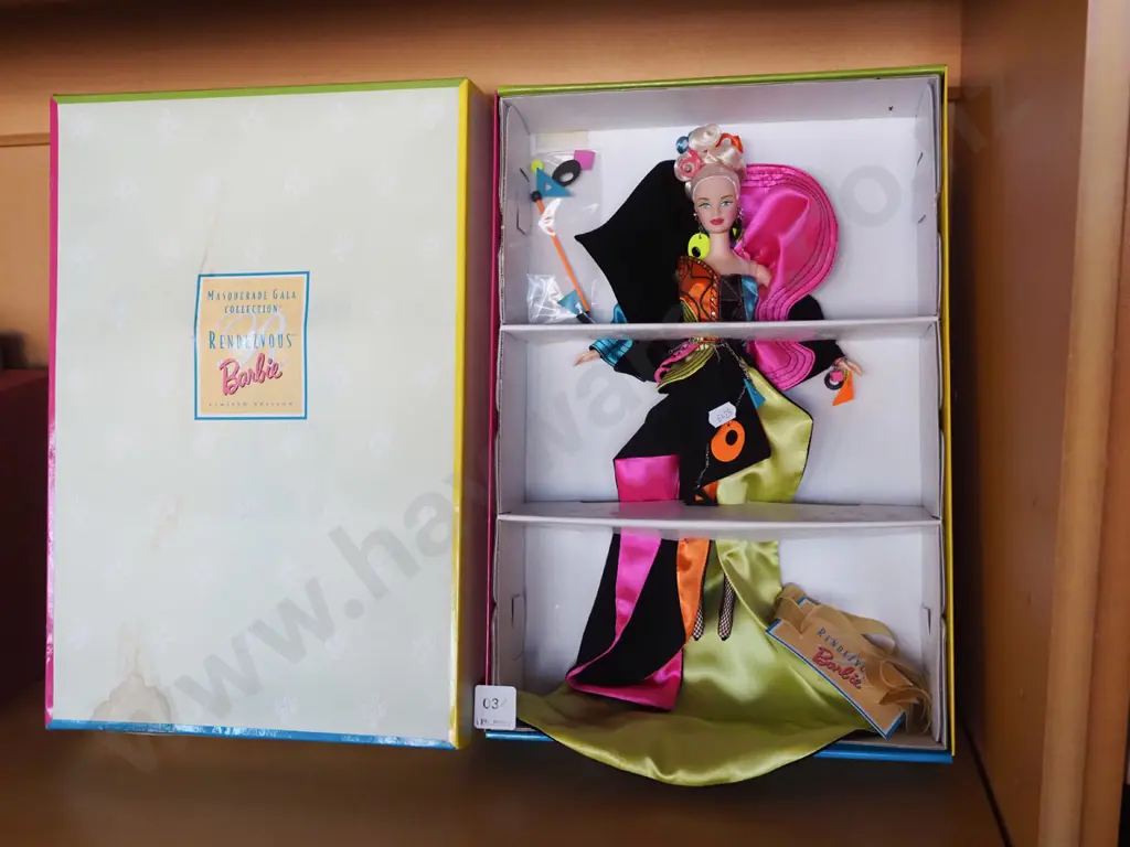 boxed 1980s Masquerade Gala Collection Rendevous Barbie - stains to box Image 1++