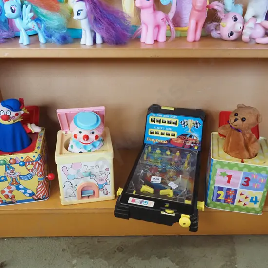 3x jack in the boxes, small plastic table top pinball game