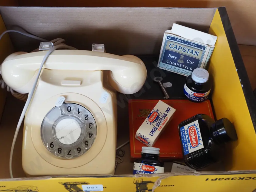 box; dial phone, inks, cigarette tins etc Image 1++