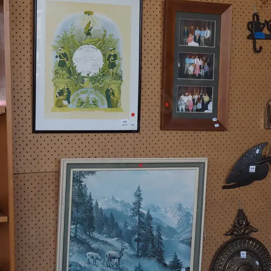 2x framed prints, framed photograph - red dots