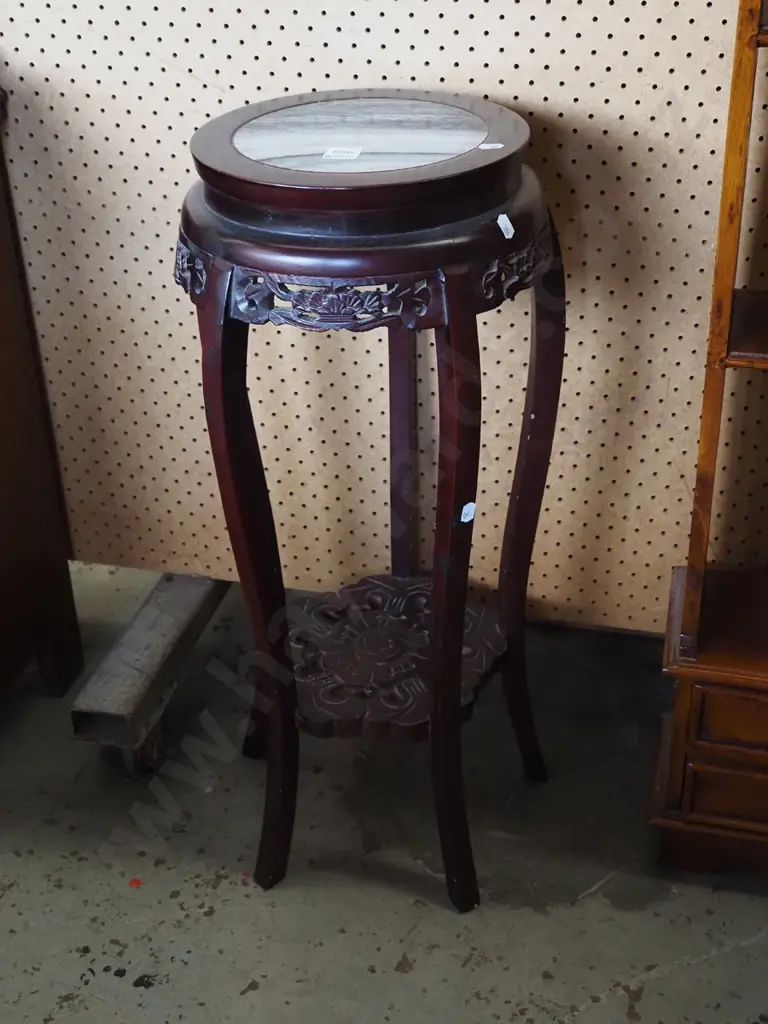 mahogany and marble top jardiniere stand H680 Image 1++