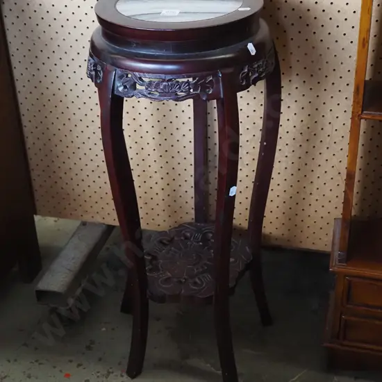 mahogany and marble top jardiniere stand H680