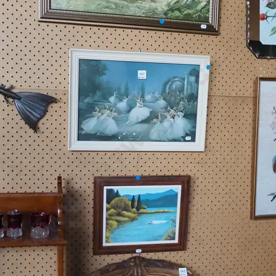 3x framed prints, 1x acrylic - blue dots