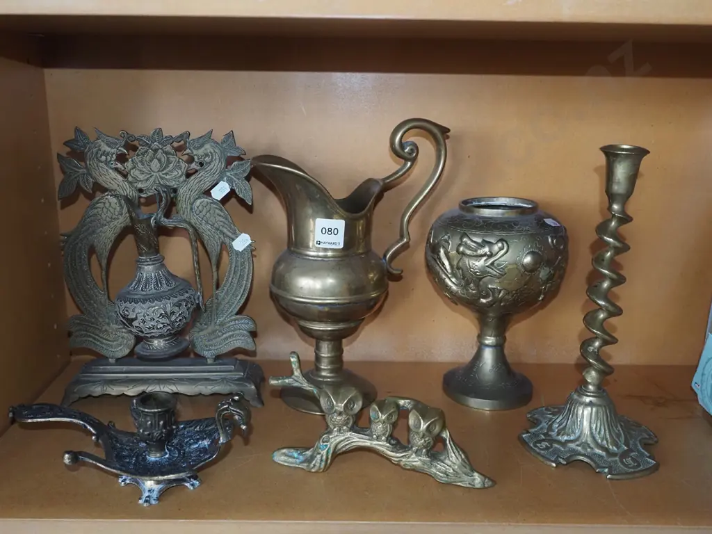 brass ware; candlesticks, jug etc Image 1++