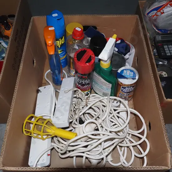 box; cleaning products, extension cords etc