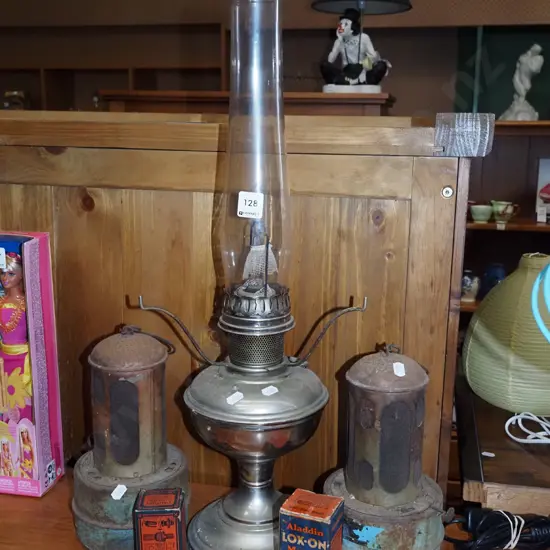 kerosene lantern - no shade, 2x vintage glasshouse heaters