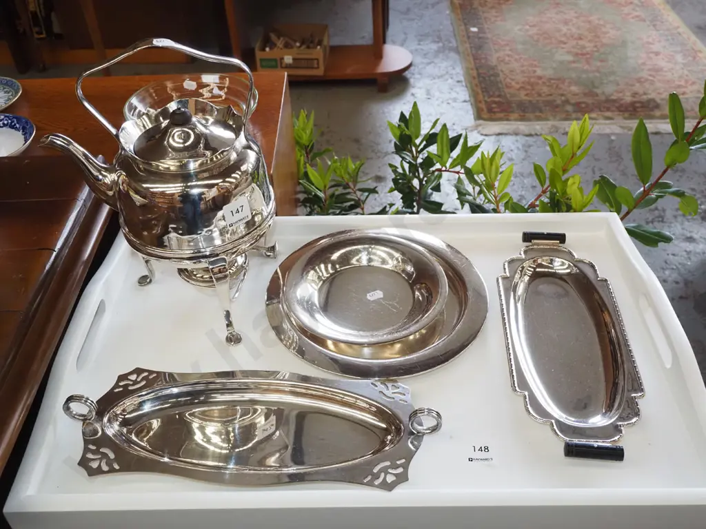 white spirit teapot, plated trays Image 1++
