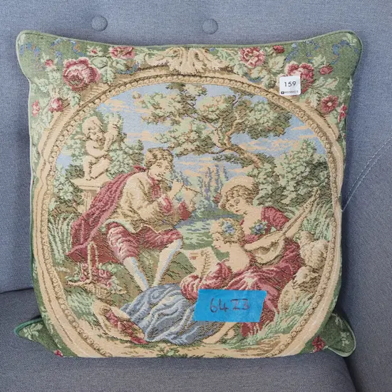 woven romance scene cushion