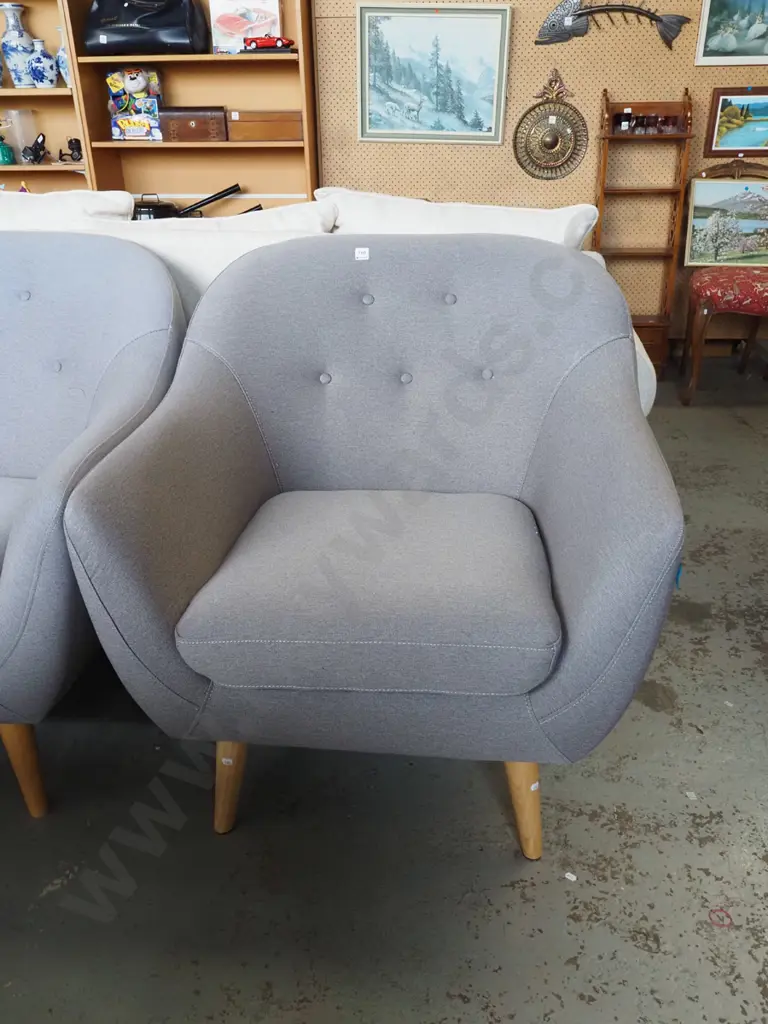contemporary grey upholstered deep buttoned armchair Image 1++