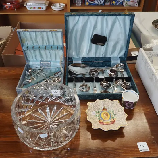 cased cutlery, crystal bowl, egg cup etc