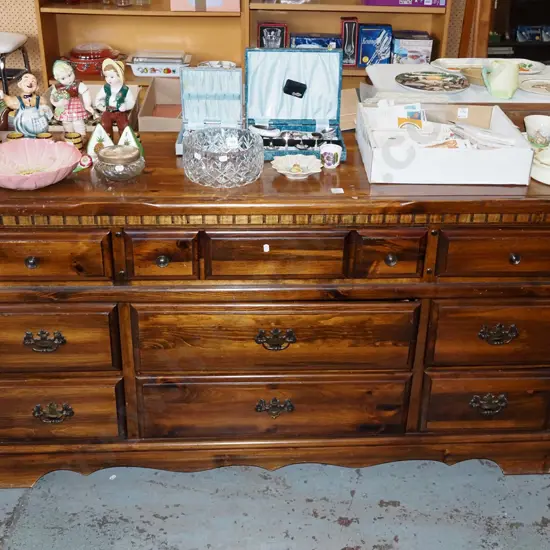 solid pine 9 drawer low boy H780 W1475 D430