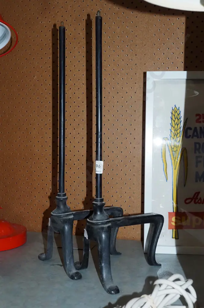 cast metal fire andirons - missing tops Image 1++
