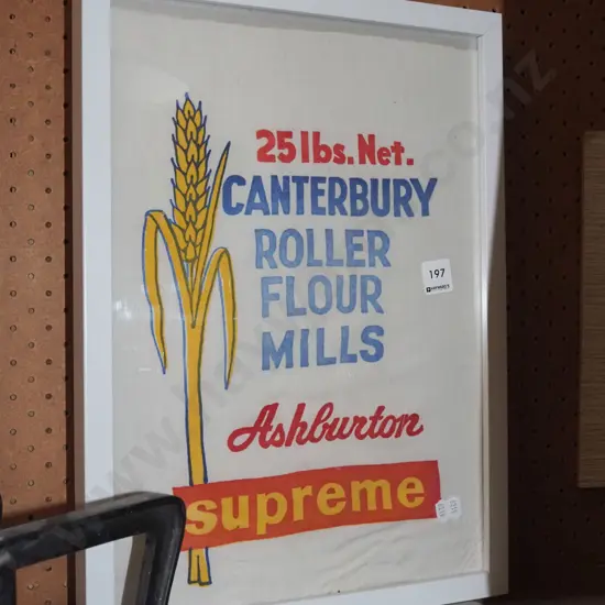 framed Canterury Roller Flour Mills bag