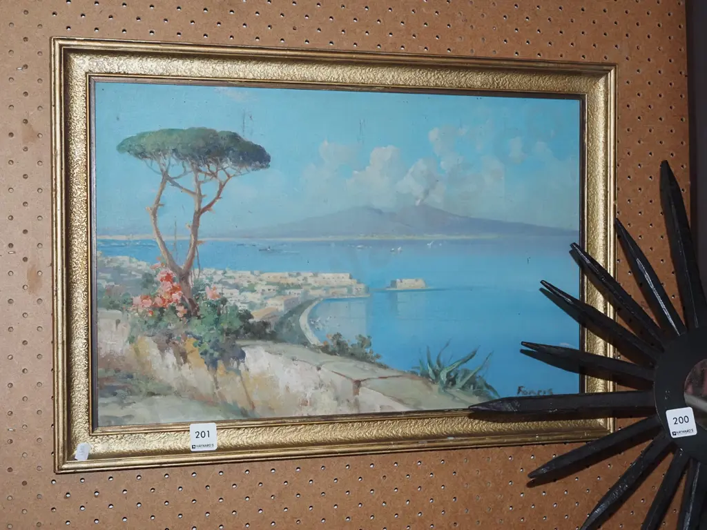 framed oil - city by sea - aging Image 1++