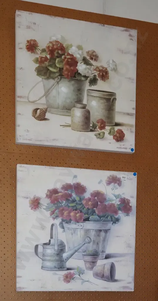 2x oils on board - flowers - blue dots Image 1++