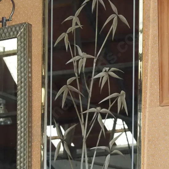 etched bamboo on brass framed wall mirror H930
