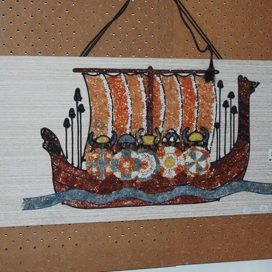 framed crushed shell retro wall art - viking boat