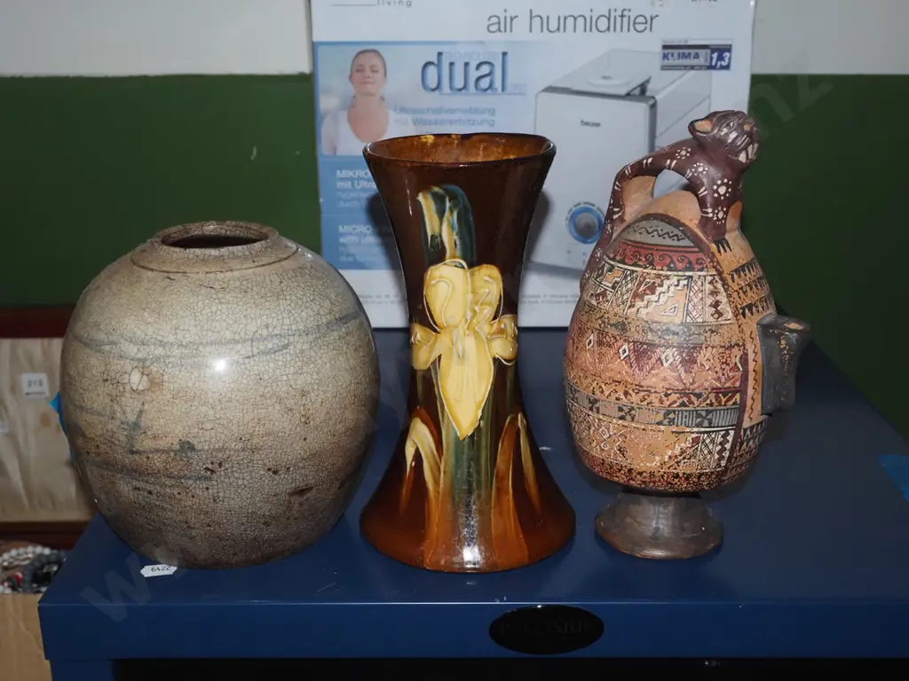 2x vases, unusual pottery jug - some faults Image 1++