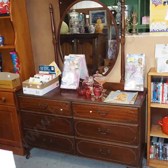 mdf faux wood veneer 6 drawer mirror back dresser H1570 W1200 D400