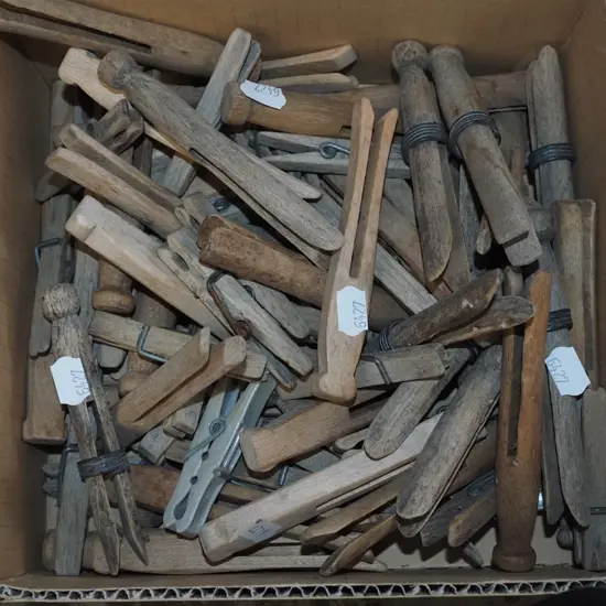 box of wooden pegs