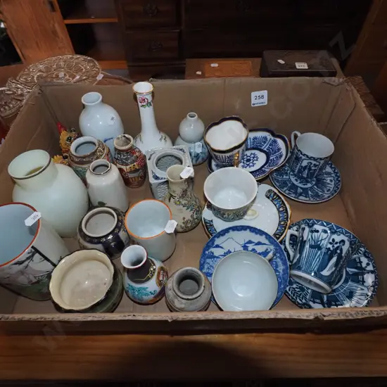box; vases, figurines, cups, saucers