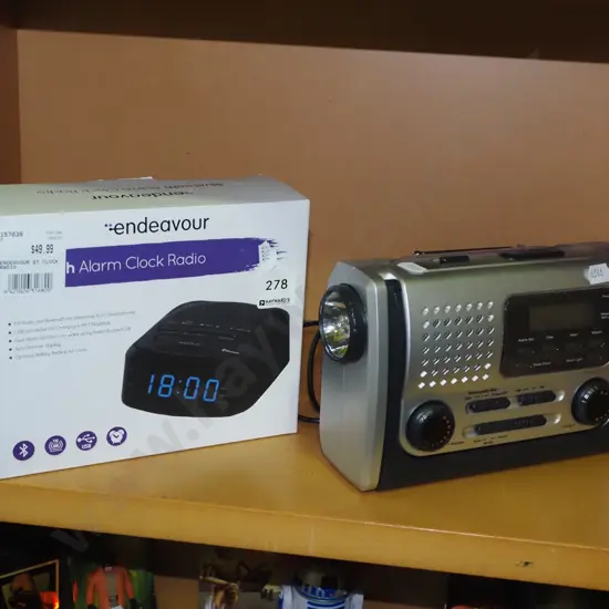 boxed as new radio alarm clock, transistor radio