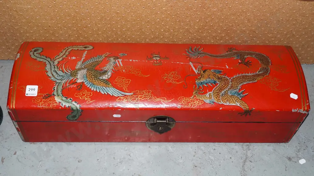 vinyl upholstered Asian lidded trunk H180 W680 D200 Image 1++