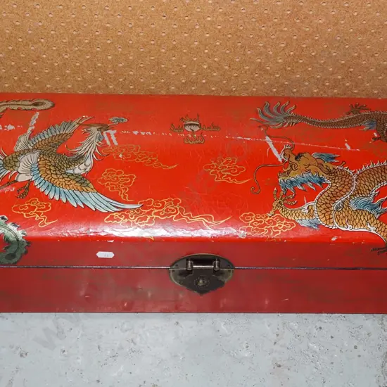 vinyl upholstered Asian lidded trunk H180 W680 D200
